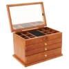 Sturdy Jewelry Box, 3 Pull-Out Drawers, 4 Tiers, Removable Lattice, Large Capacity, Sycamore Wood, Perfect Gift for Women 3
