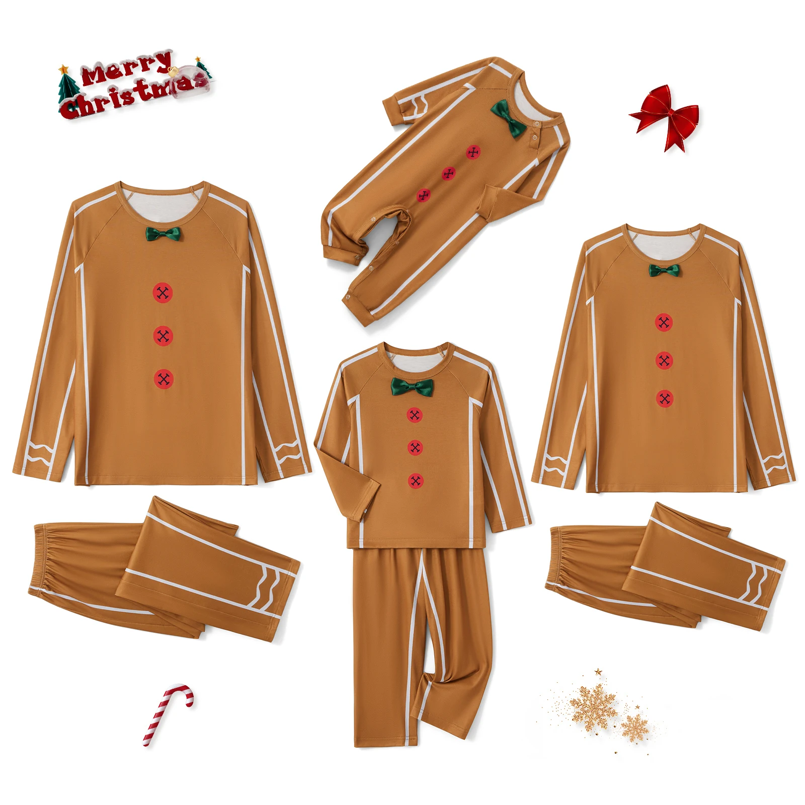 thumbnail image 4 of Pijama navideño a juego para toda la familia, mameluco para bebé, decoración de lazo con hombre de jengibre, conjunto de ropa de dormir con top y pantalones 2024, 4 of 5