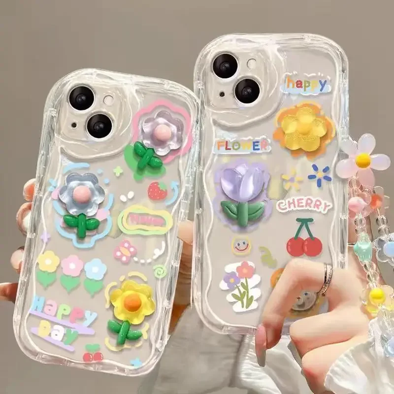 Korean Flower Hang Phone Chain Case