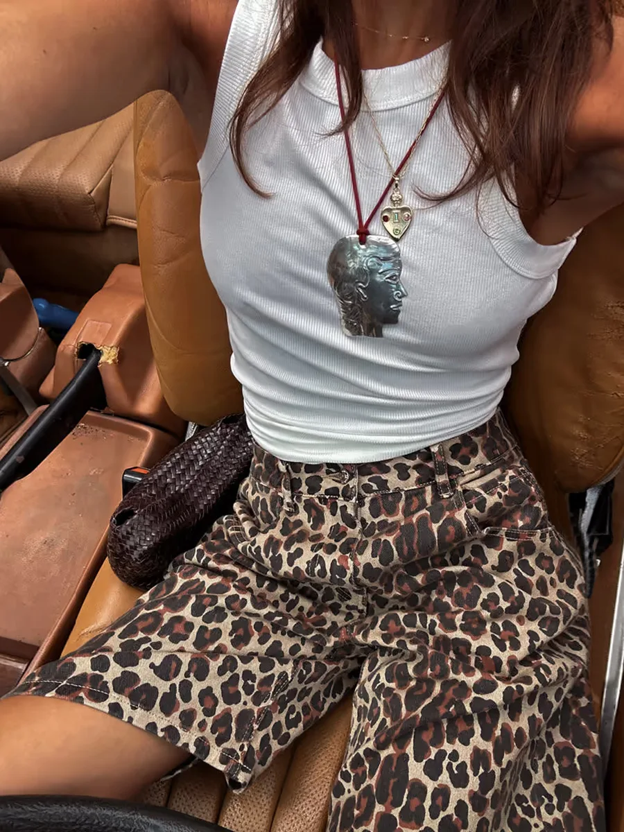 Bornladies 2025 Spring Summer Women's Pure Cotton Leopard Print Shorts - European  American INS Street Fashion Five Point Pants