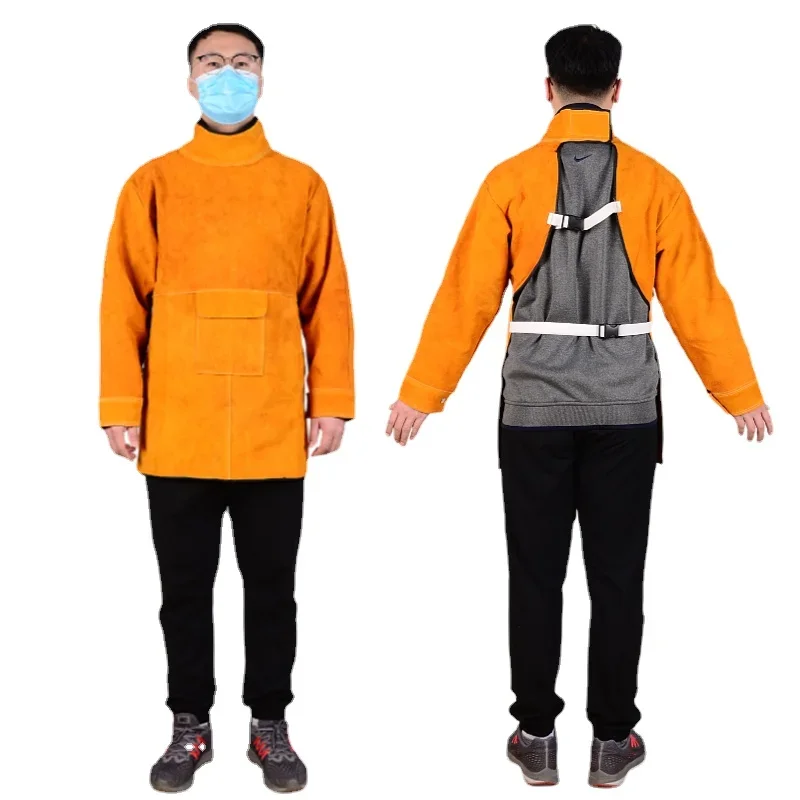 

Cowhide Soft Leather Welding Scald Proof Flame Retardant Apron Gown Long Sleeve Wearable Factory Clothes