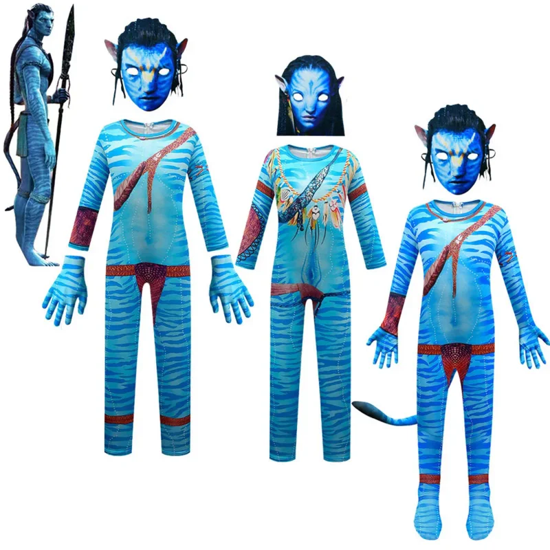 

The Way of Water Alien Cosplay 3D Jumpsuit Gloves Mask Boys Girls Avataring 2 Cosplay Costume Halloween Party Bodysuit Clothes