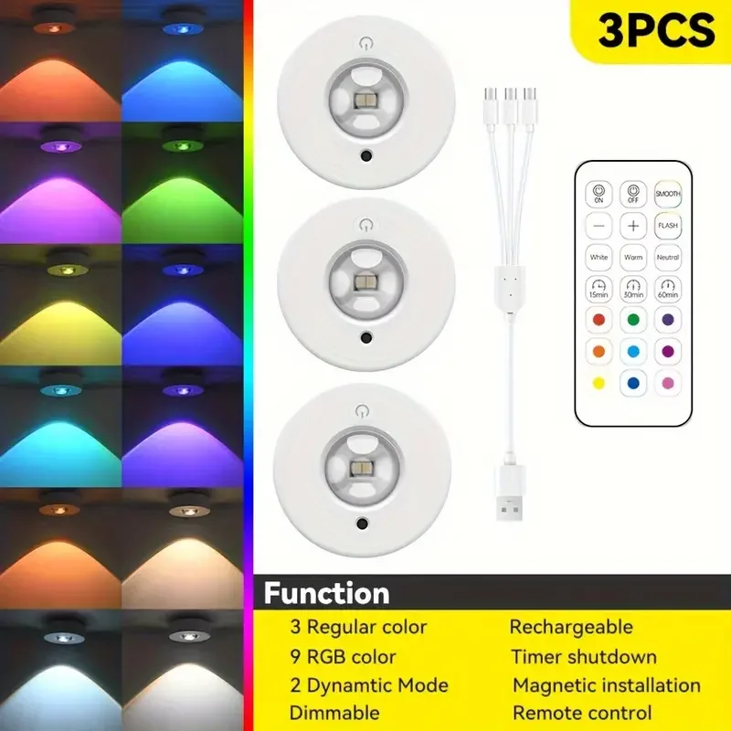 ตัวเลือกสินค้า RGB 12 สี ไฟตกแต่งบ้าน รีโมทคอนโทรลไร้สาย ชาร์จได้