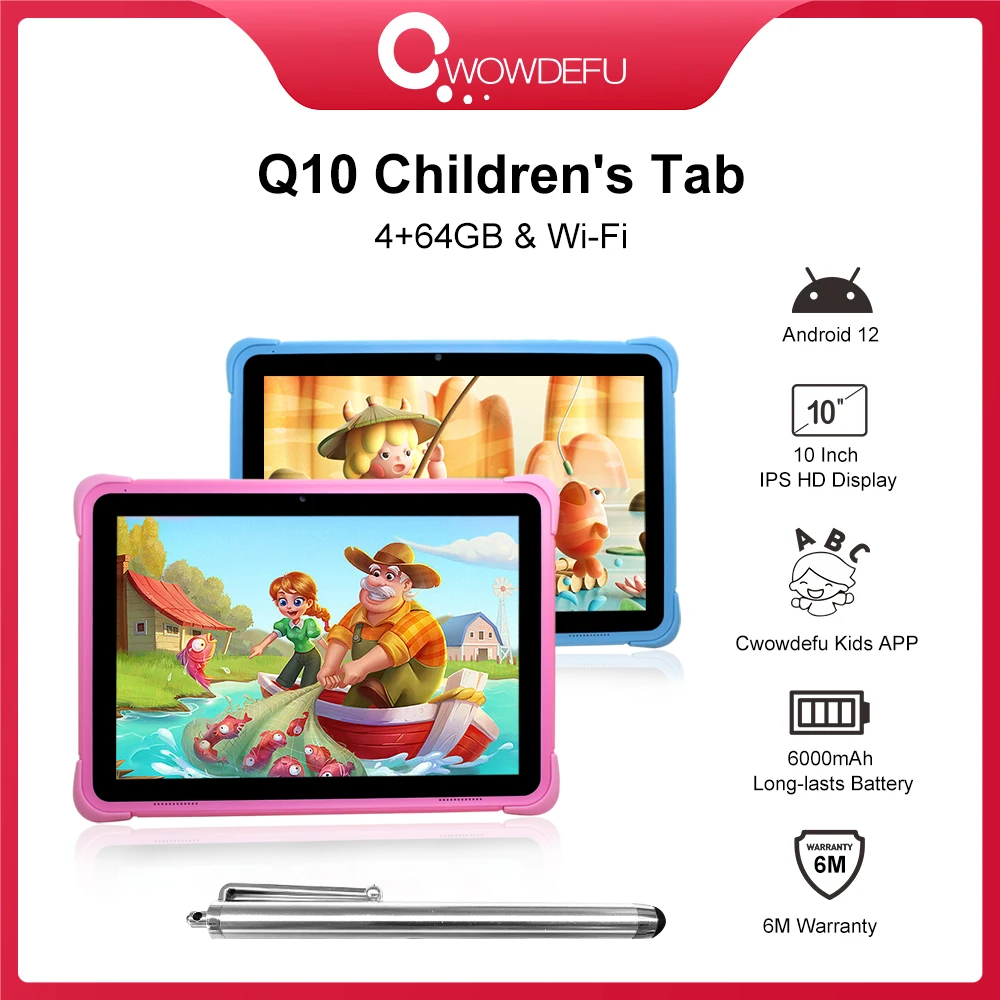 CWOWDEFU Tablet 10 inch Android Tablet PC 5G WiFi 6 Tabletas 32GB ROM Tablette 1332x800 IPS HD 10.35 Inch Touchscreen Tablets for Kids Agrs 6-12 (Blue