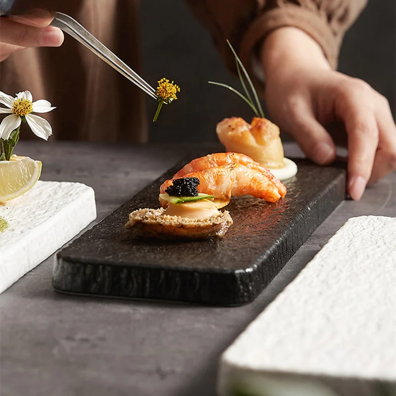 

Imitation Rock Rectangular Plate Japanese Restaurant Sashimi Sushi Plate Dessert Cake Plate Home Solid Color Ceramic Tableware