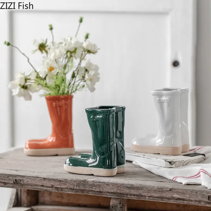 Creative Boots Potted Flower Pots Ceramic Vase Desk Decoration Flower Arrangement Room Aesthetics Modern Decor Floral Vases 2