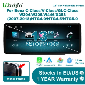 Pantalla Linux 2400*900P Android Auto Radio de coche de 13 pulgadas Accesorio estéreo inalámbrico Carplay para Mercedes Benz GLC/V/X Clase C W204 S204 W205 X253 W446 2007-2018 NTG 4.0 4.5 5.0 Autoradio Airplay Autolink Reproductor multimedia Bluetooth Navegación GPS 1