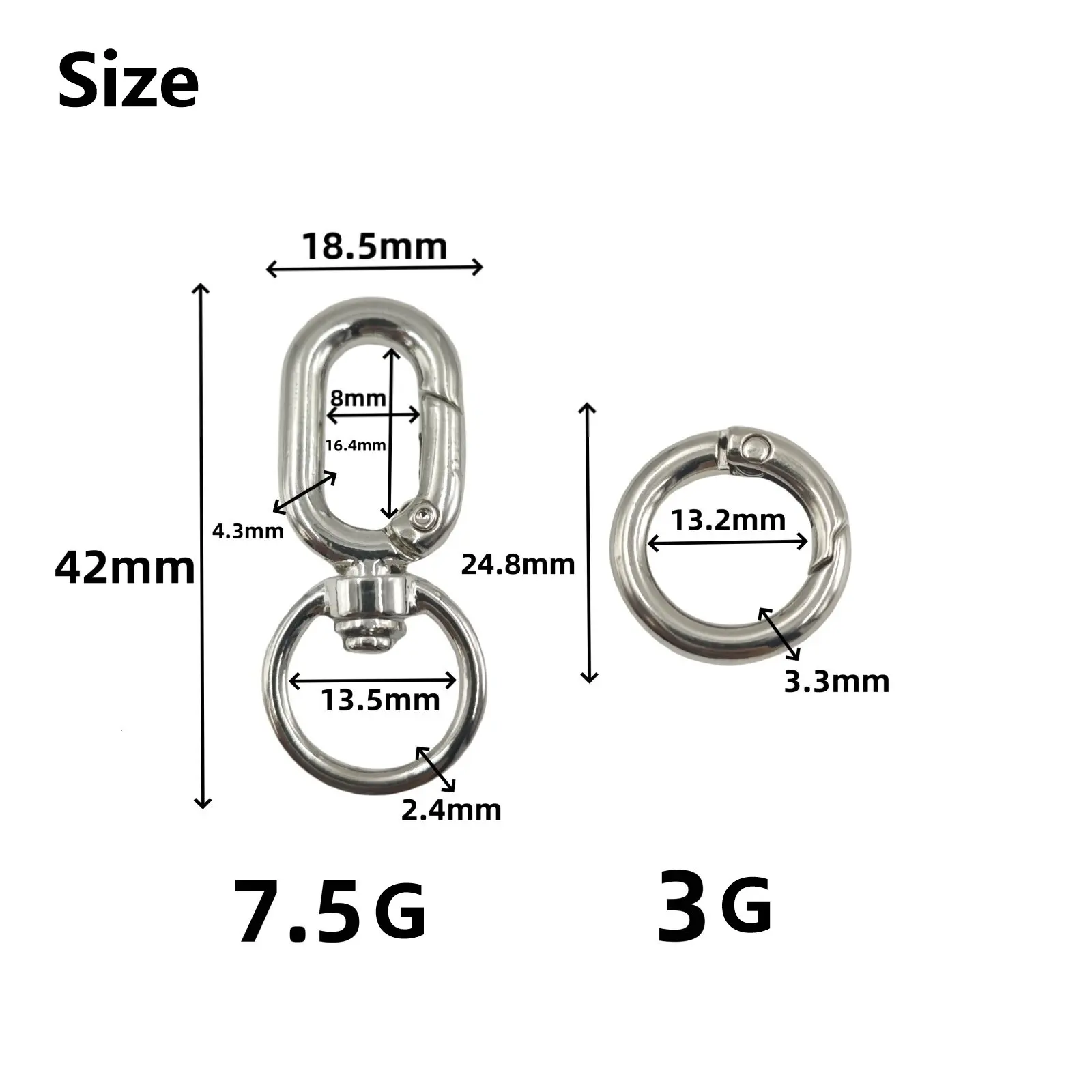 Double Opening Swivel Clasp Clips 2pcs Metal Swivel Spring Snap Hooks Key Chain Clip with Key Ring for DIY Keys