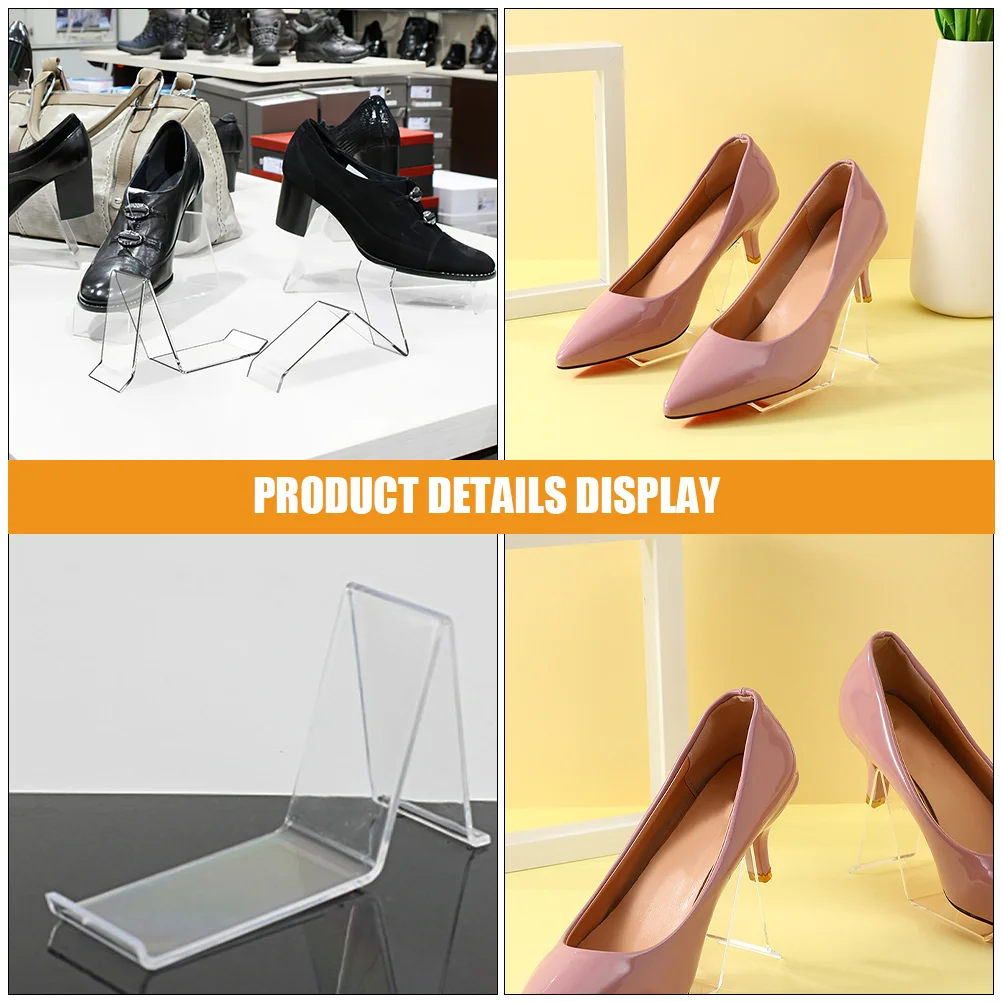 4 Pcs Shoes Retail Shop Display Rack Sandals Store Stand High Heel Transparent Acrylic Clear Shelf 2