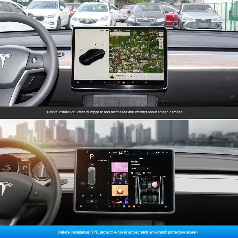 Silicone Central Control Screen Protector Frame Rearview Mirror Protector Cover Display Edge Central parts For Tesla Model 3 Y rearview mirror protector rearview mirror cover rearview mirror
