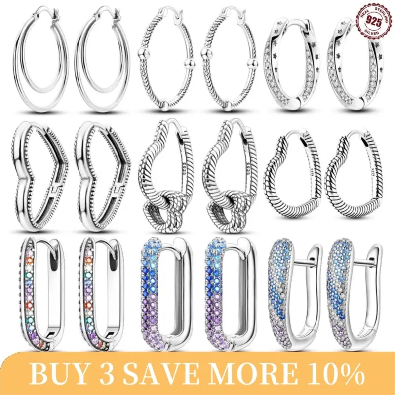 

54 Style Large Double Circle Hoop Earrings with Colorful CZ Zircon 925 Sterling Silver Heart Earrings for Lady Gift Fine Jewelry