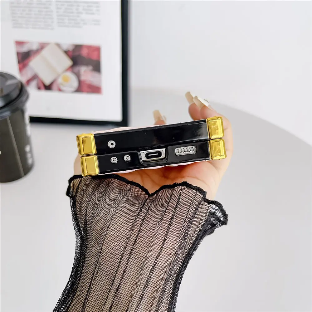 Coque de placage en cuir PU avec grille 3D, étui carré antichoc pour Samsung Galaxy Z Flip 5 Zflip 4 3_voghion.com