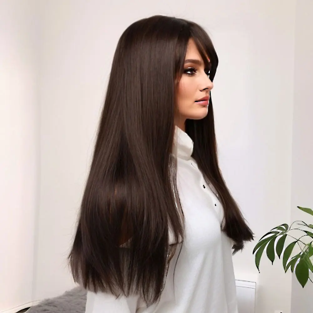 Synthetic Wig Straight With Bang For Women Heat-Resistant Daily Use