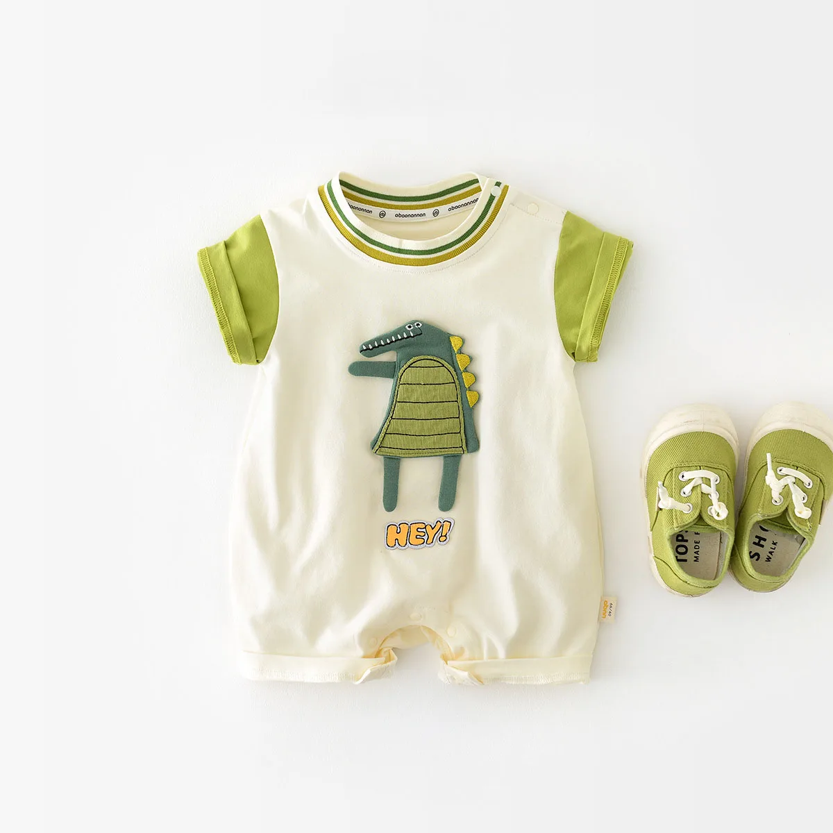 

2024 Summer New Baby Romper Newborn Boys Cartoon Dinosaur Short Sleeve Jumpsuit Baby Boy Clothes Toddler Thin Patchwork Onesies