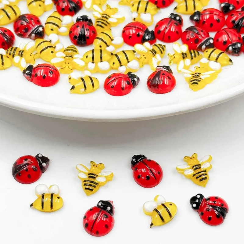 Resin Tiny Bee Ladybugs Figurines Miniatures Micro Landscape Craft Project Ornament Decorations Accessories 25/50/100 Pcs