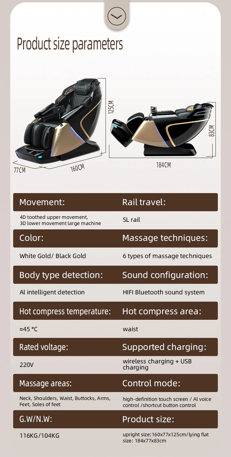 Smart Electric Massage Chair Full Body for Home Dual Mechanism 4D Zero Gravity Sl-Track Shiatsu Massage Recliner Chair with Heat 6