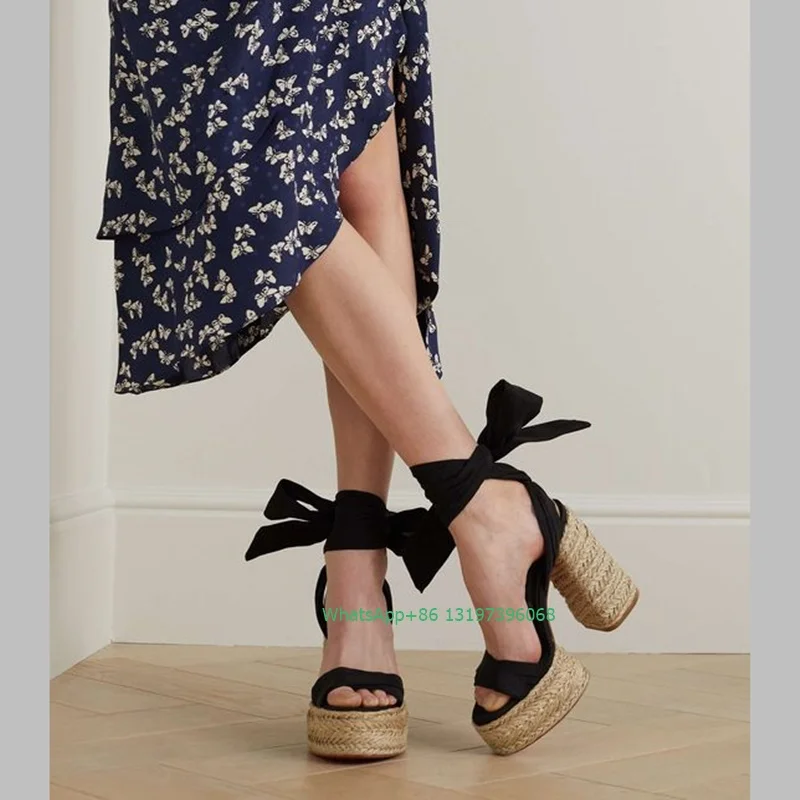 Lady espadrille design platform sandals lace-up elegant open toe slingback  pumps chunky hee sandals party shoes footwear size - AliExpress