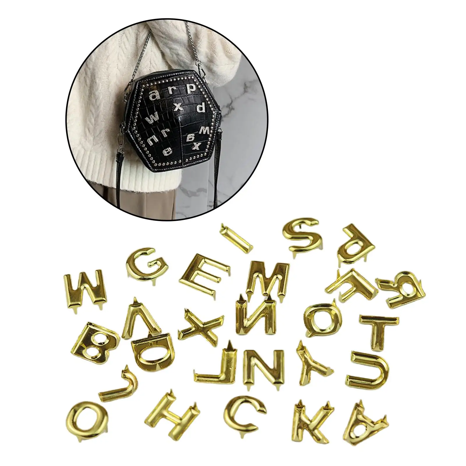 Upholstery Nail 26x English Letter AZ Metal Stud Rivets Spikes for Belts Bags Garment