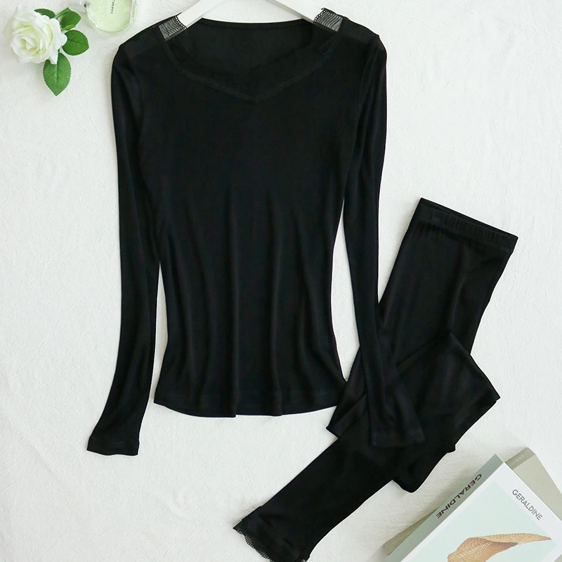 Underwear Sets Women Silk Thermal Lingerie Inner Wear Winter Clothing Base Layer Sexy Long Johns
