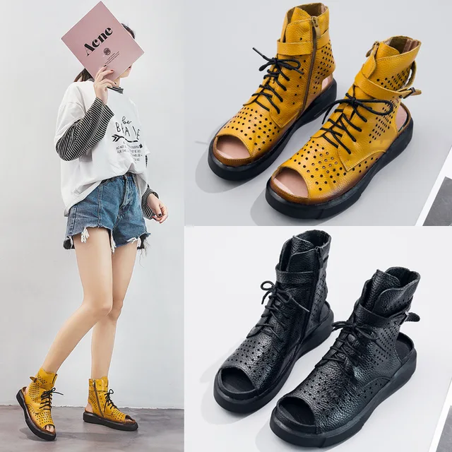 希少✨HOLY CRAP! ホーリークラップ カービング 本革 ウエッジサンダル ZXRYXGS Top Cowhide Hollow Fish Mouth Boots Roman Sandals