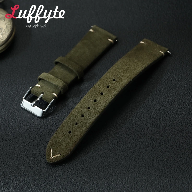Handcrafted Vintage Suede Leather Watch Band with Quick Release