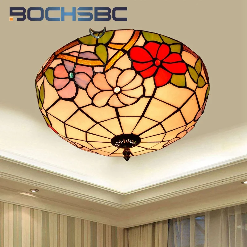 

BOCHSBC витражное стекло в стиле Тиффани красное праздничное винтажное 16-дюймовое освещение для столовой спальни коридора