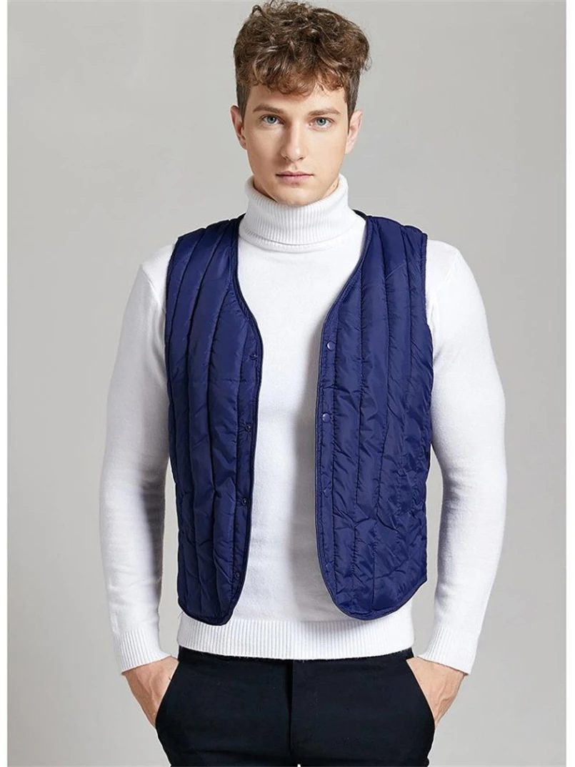 Men Sleeveless Solid Vest Smart Casual Jackets Winter Fashion Male Down Vests Coats Men Warm Waistcoats Plus Size Clothing 3XL