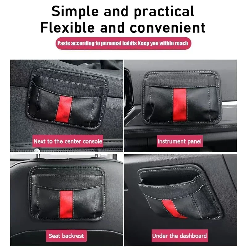 1Pc Universal Multifunction Car PU Leather Storage Box Protable Organizer Box Paste Type Hanging Mobile Phone Storage Shelf