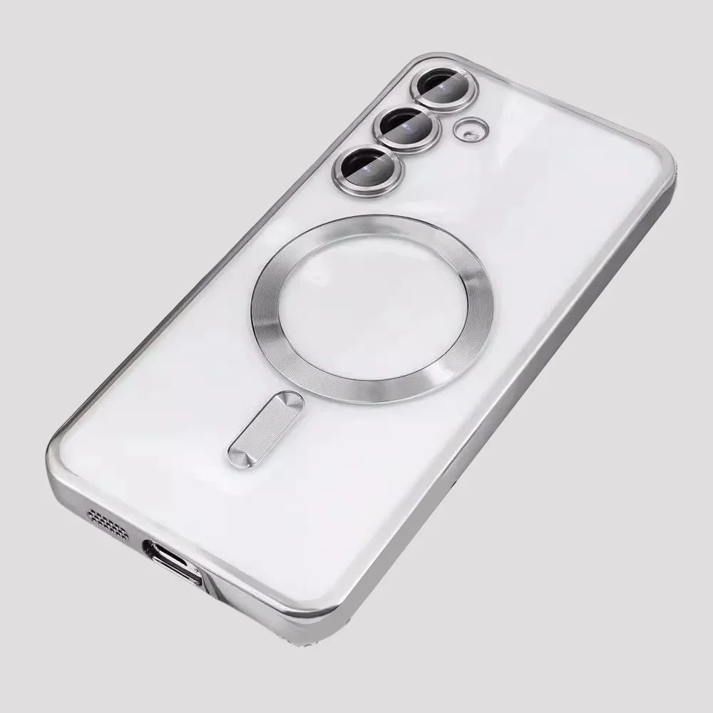 Enhanced Transparent Magnetic Phone Case with Plating Design - Soft and Durable Cover
