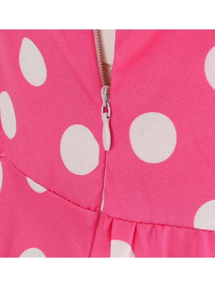 Frauen Sommer Kleid Sexy Retro Rosa Dot Plaid Spaghetti Strap Kleid Hohe Taille Party Kleidung – Detail 7