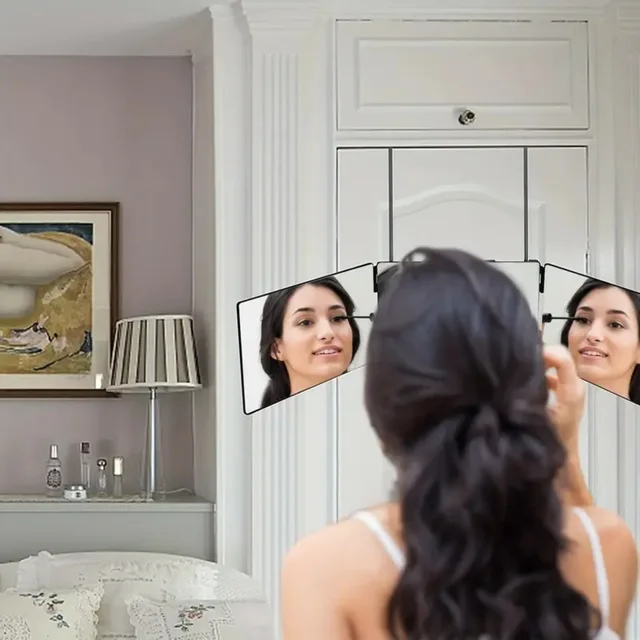 Miroir à trois volets Portable 360 avec crochets télescopiques réglables en hauteur, idéal pour une coupe de cheveux, maquillage essentiel pliable 3