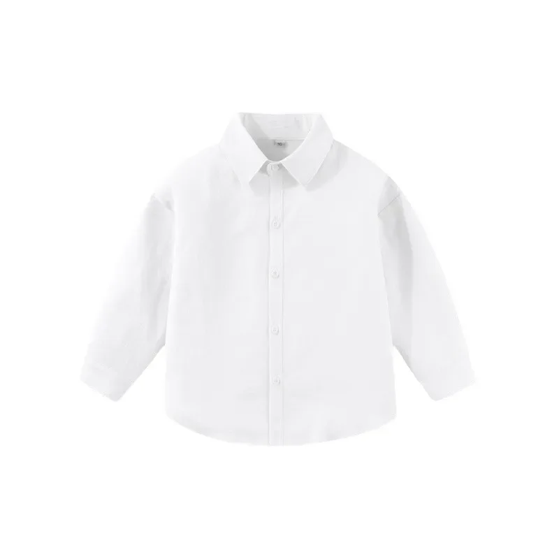 Kids Shirts Boys Long-sleeved Spring and Autumn Pure Cotton Girls Performance Comfortable White Blouse