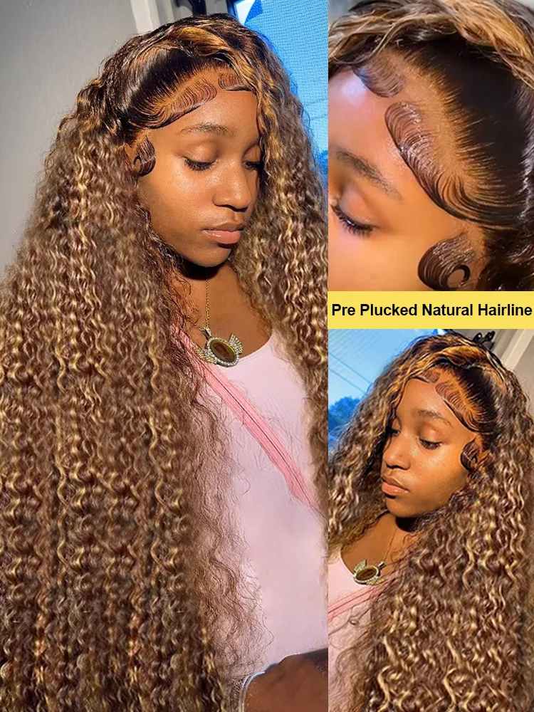 30 40 Inch Highlight Ombre 13x6 HD Lace Frontal Wig Water Curly Human Hair Wigs 250 Density 13x4 Deep Wave Color Lace Front Wig