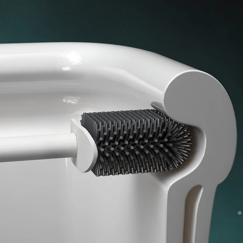 Silicone Toilet Brush Soft Bristle Wall-mounted Bathroom Toilet Brush Holder Set Clean Tool Durable ThermoPlastic Rubber