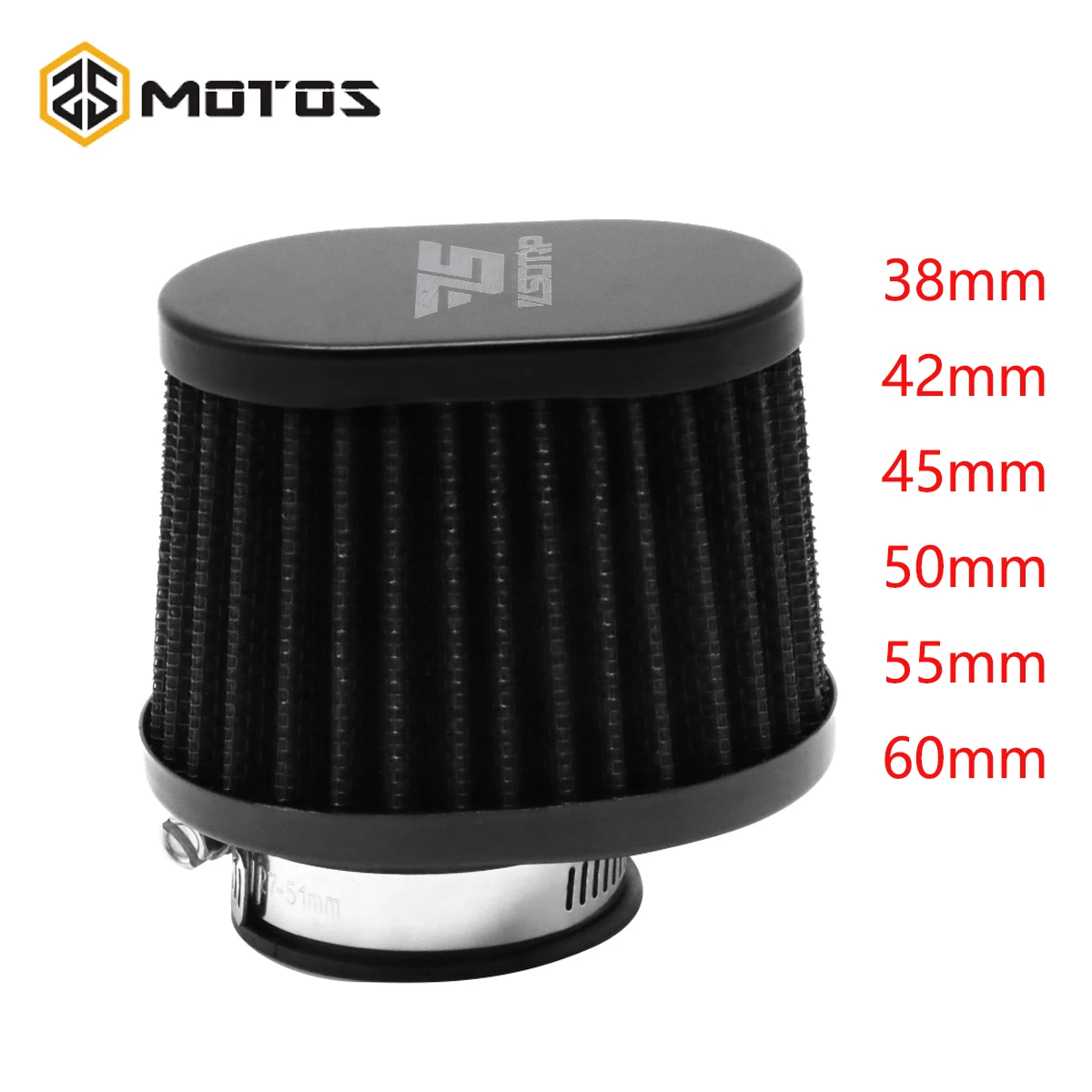 

ZS MOTOS Universal Motorcycle Air Filter 50mm 55mm 60mm Clamp-On Air Filters Motorbike Air Intake Modified Accessory Black Color
