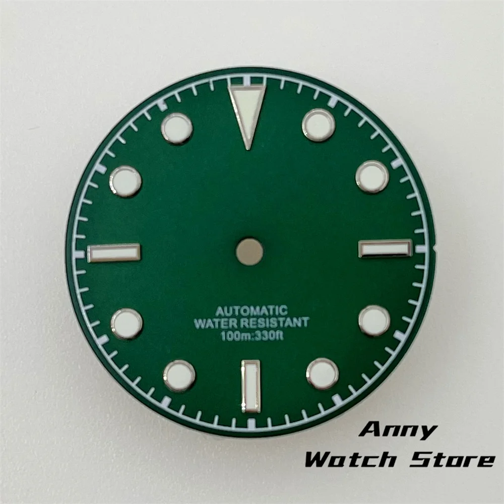 Vintage 29mm Watch Dial with Black, Brown, and Dark Blue Design Featuring Rose Gold Edging and Green Luminous Markers