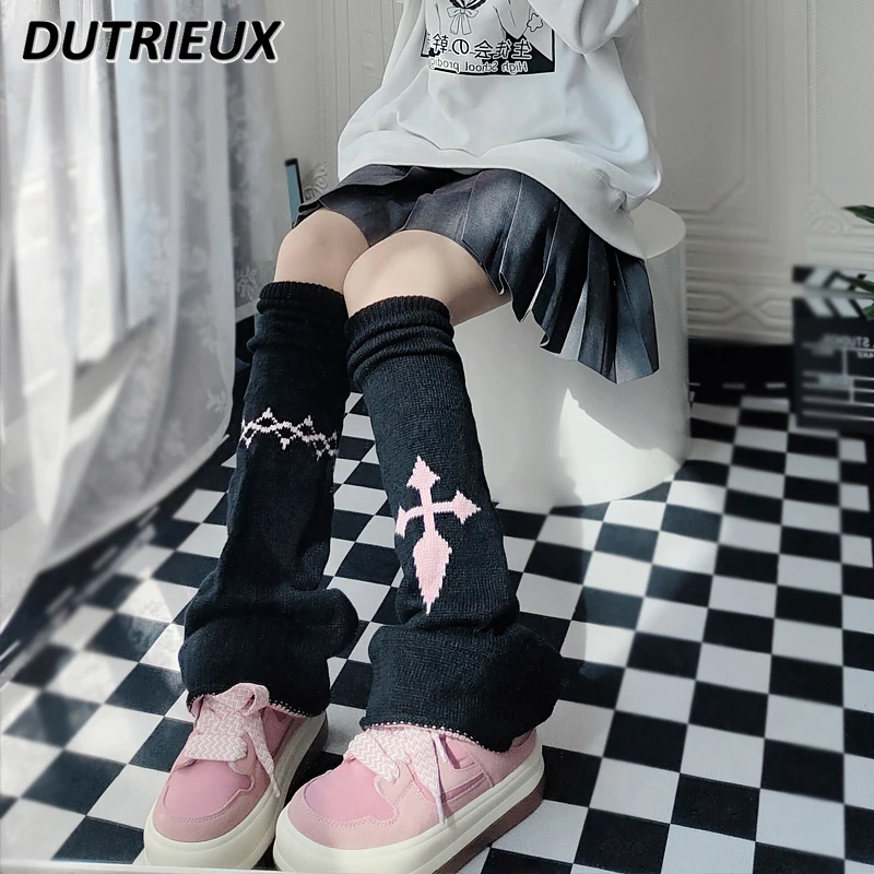 

2023 New Autumn and Winter Hot Girl Leg Warmers Dark Wide Leg Foot Sock Sweet Cool Cross Chain Niche Y2K Leg Warmer for Women