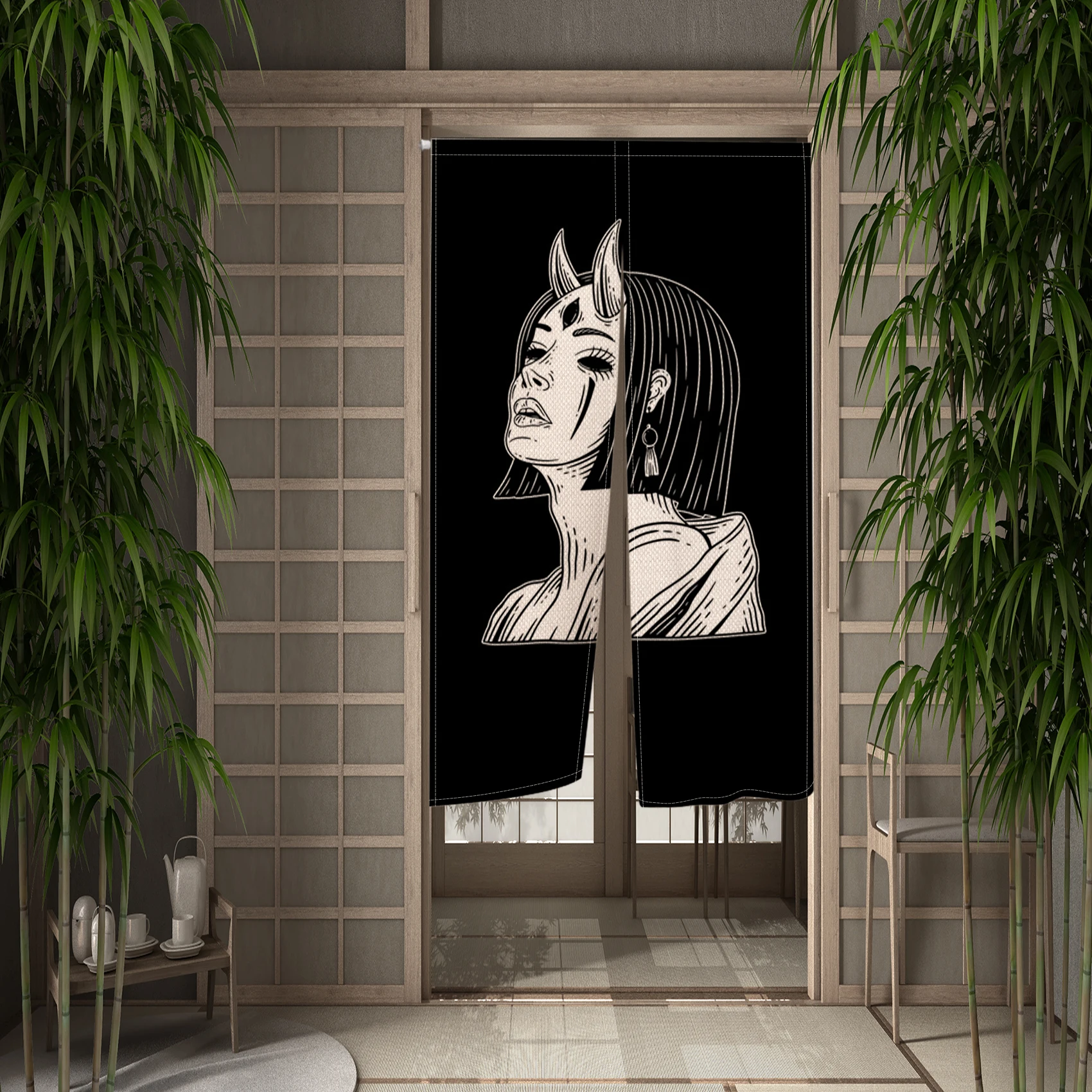 Geisha Japanese Style Door Curtain Ladies Kitchen Bedroom Bathroom Izakaya Wind And Moon Place Partition Half Curtain Decoration 3