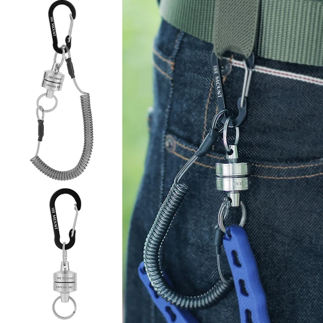 Strong Magnetic Release Clip Anti-Drop Quick Release Clips Net Holder with Coiled  Lanyard Stainless Steel Fishing Accessories