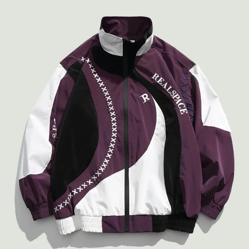 

Hip Hop Spliced Oversized Casual Jackets Mens Harajuku Letter Embroidery Patchwork Coats Spring Autumn Loose Thin Jacket Unisex