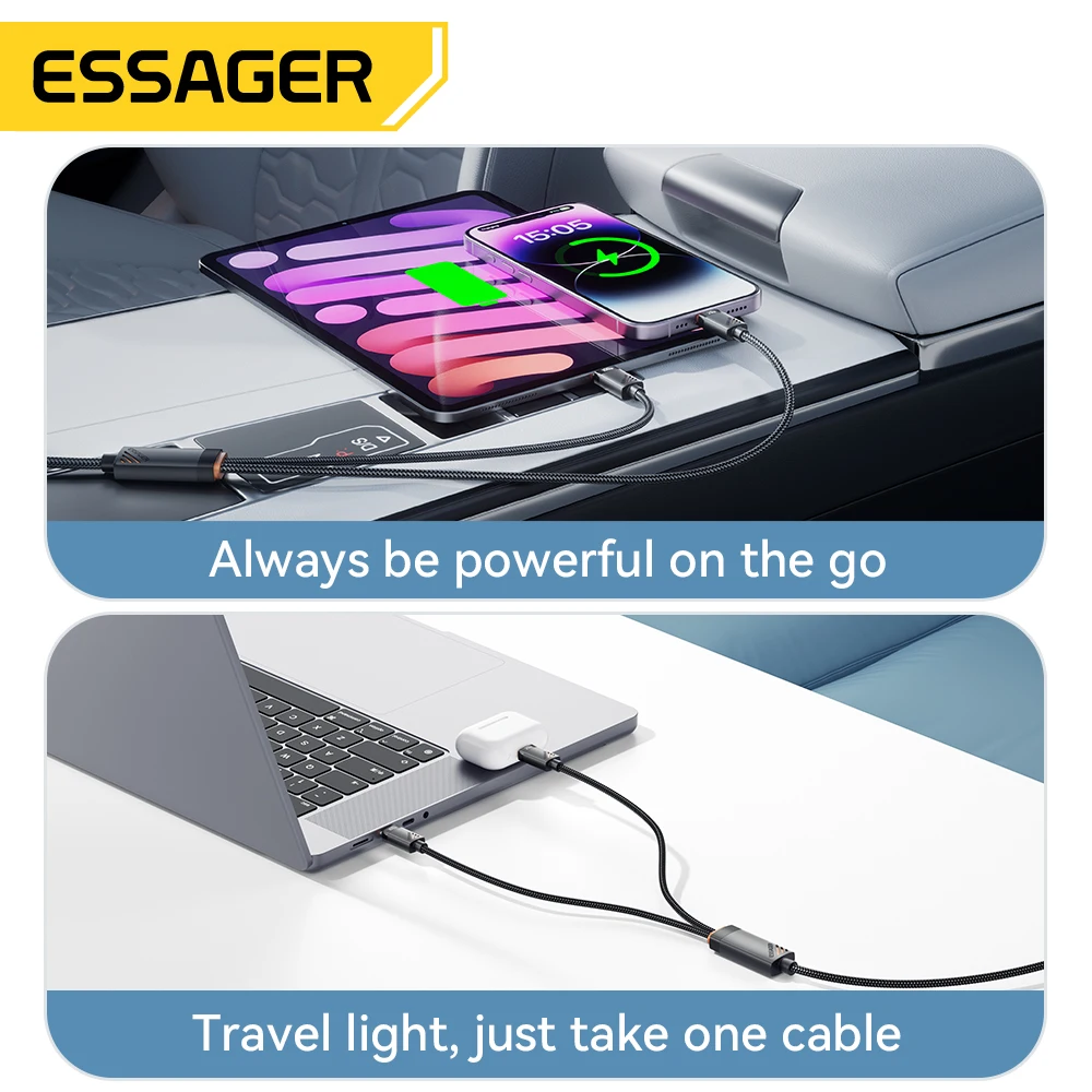 Essager 2 in 1 USB Type C To Type C Cable PD 100W Fast Charging Cable for iPhone16 Huawei Laptop Tablet Type C To Lighting Cable