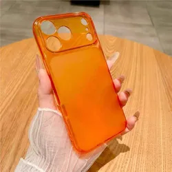 Ultra Slim Frosted Translucent Matte Phone Case - Soft TPU Shockproof Color Block Creative Cover - iPhone 15 (Orange)