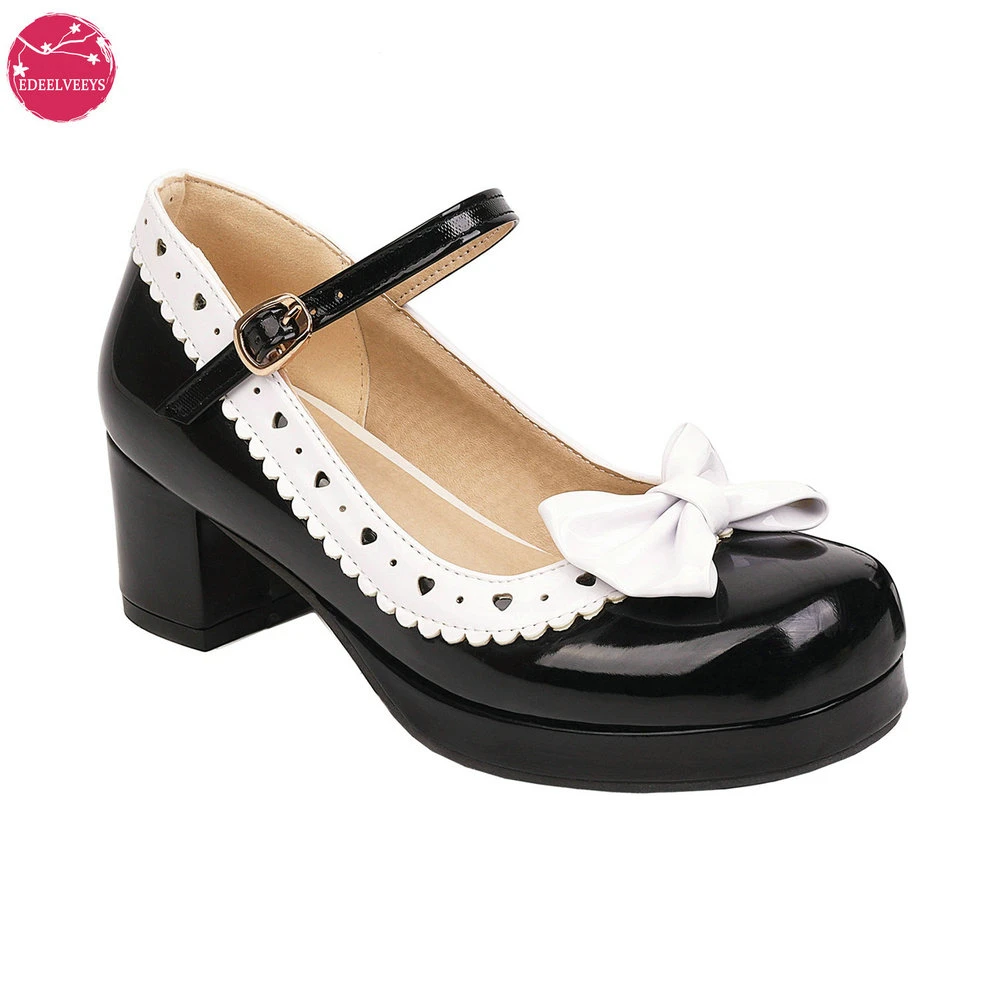 Higgins voorzetsel hardware Dames blokhak klassieke lolita schoenen schattige strik riem gesp vintage  mary jane schoen lakleer platform pumps plus size| | - AliExpress