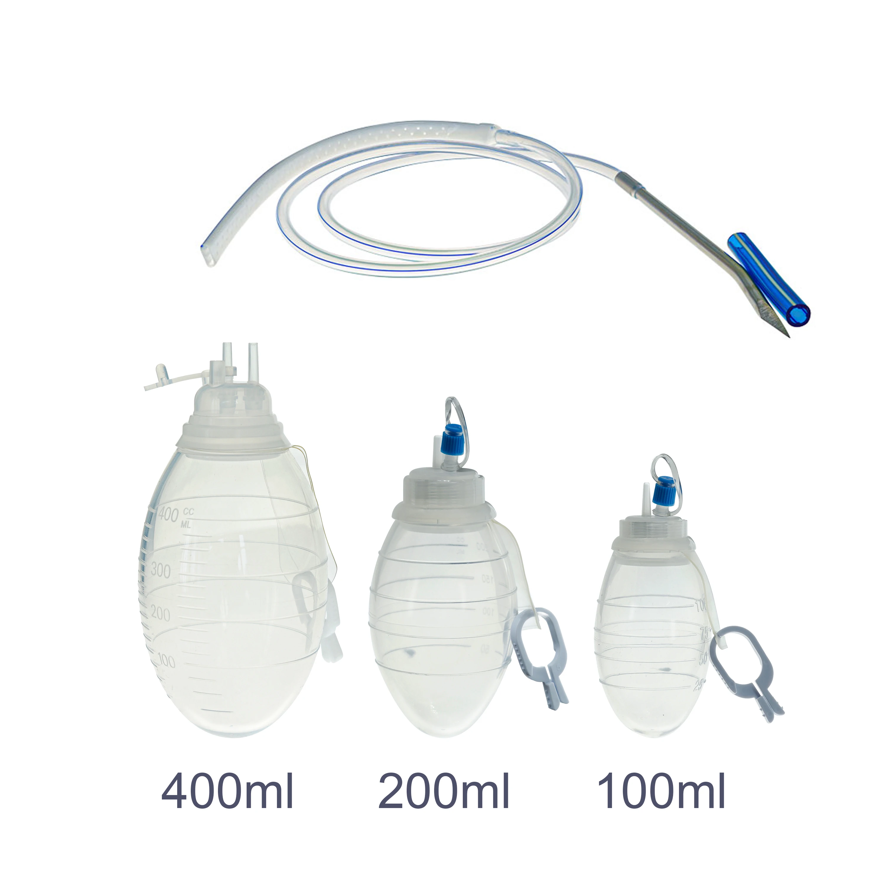 Silicone Closed Wound Drainage System Silicone Reservoir And Perforated Flat Drain Tube With Trocar Veterinary Accessories 1PC veterinary surgical instruments
