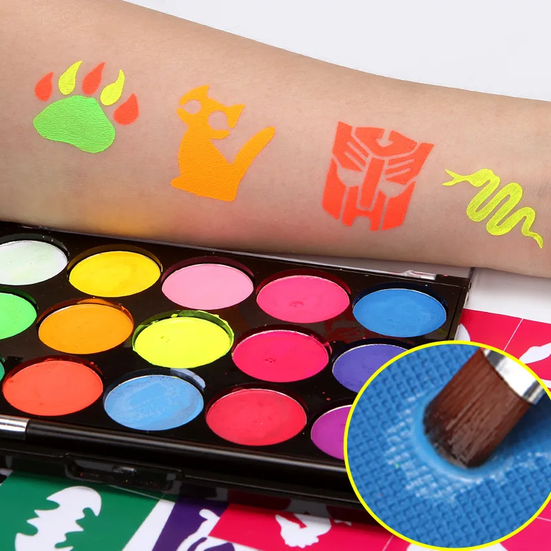 15 Colors Glow In Dark Water Based Body Face Painting Non-toxic Diy Paint Kit 4
