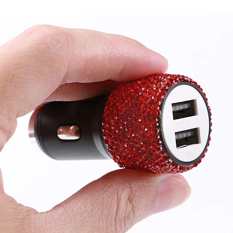 새로운 블링 USB 차량용 충전기 5V 2.1A 듀얼 포트 빠른 어댑터 핑크 자동차 장식 자동차 스타일링 다이아몬드 자동차 액세서리 인테리어 여성을위한