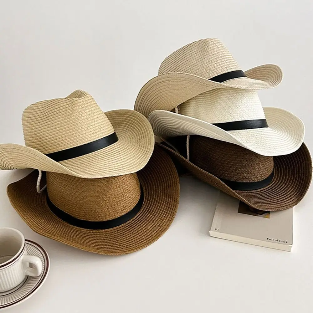 Modischer UV-Schutz-Western-Cowboyhut mit breiter Krempe, atmungsaktiver Sonnenhut, für Reisen, Freizeit, Strohkappe für Männer und Frauen – Detail 4