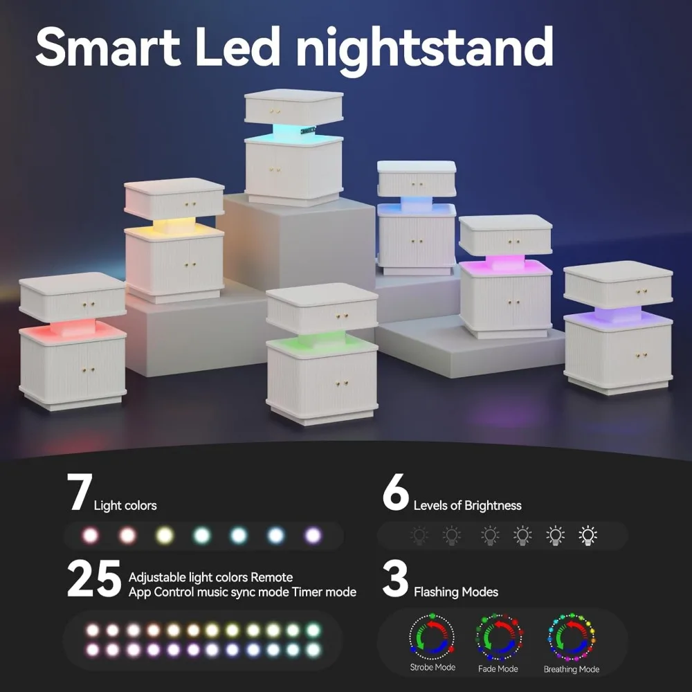Night Stand, LED Nightstand, Bedroom Night Stand with Charging Station, 2 Drawer Nightstand, Modern Nightstands with Curvy Edge 4