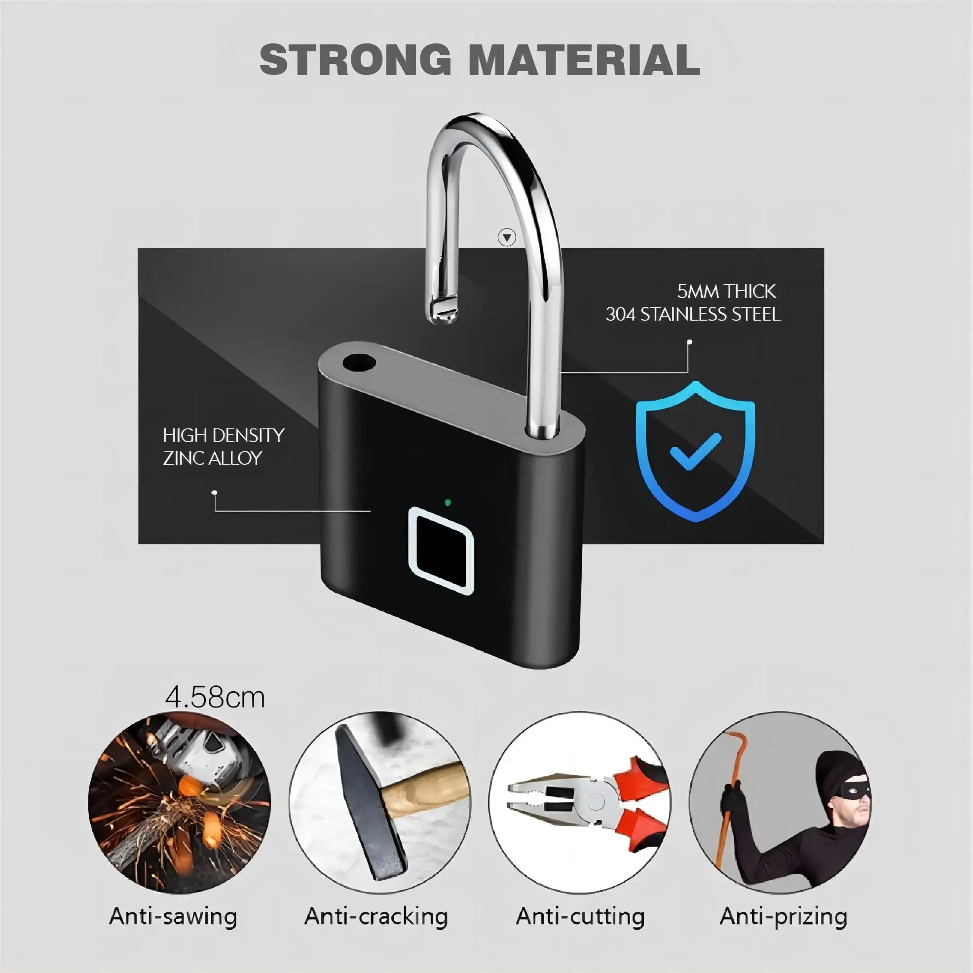 Fingerprint Padlock Fingerprint Door Lock Electronic Lock Smart Lock Smart Door Lock Fingerprint Lock Keyless Waterproof Anti-Theft Smart Lock Fingerprint Padlock Zinc Alloy Intelligent Safety Electronic DoorLock