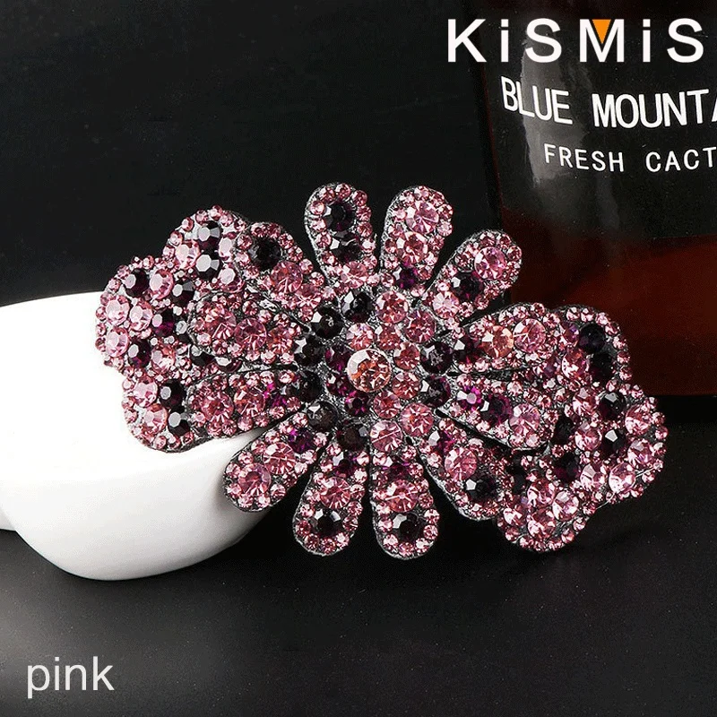 KISMIS Kristall-Haarnadel für den Hinterkopf, Damenplatte, Haarkarte, Strass, eleganter Top-Clip, Federclip, Kopfschmuck – Detail 10